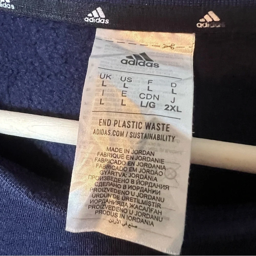 Adidas Men’s sz L Long Sleeve 3 Stripe Fleece Crew Sweatshirt Pullover Navy Blue
